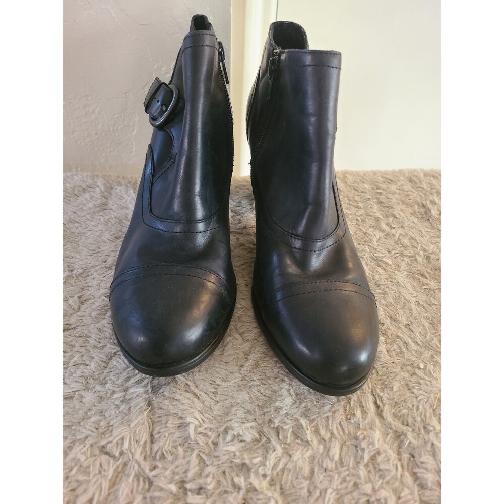 Born 9.5 Black Ankle Boots Buckle Heels Steampunk Captoe